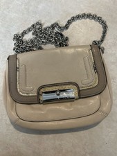 Coach Leather Chain Strap Shoulder Bag Neutral Beige Silver Hardware