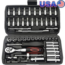53PCS 1/4 Inch Socket Wrench Set Ratchet Tool Kit Automotive Home Repair New
