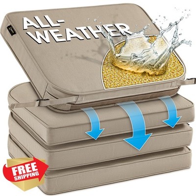 SUNROX DryFast Foam Patio Chair Cushion, 4pk Husk Birch, 18.5''x16''