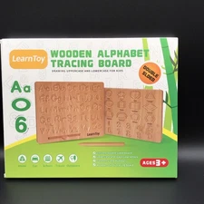 Wooden Letter Board Trace ABC’s Shapes Numbers Montessori Learning NEW