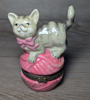 Keramik Katze Schmuckkästchen rosa rose Japan 10 cm Porzellan Vintage gebraucht gut lesen