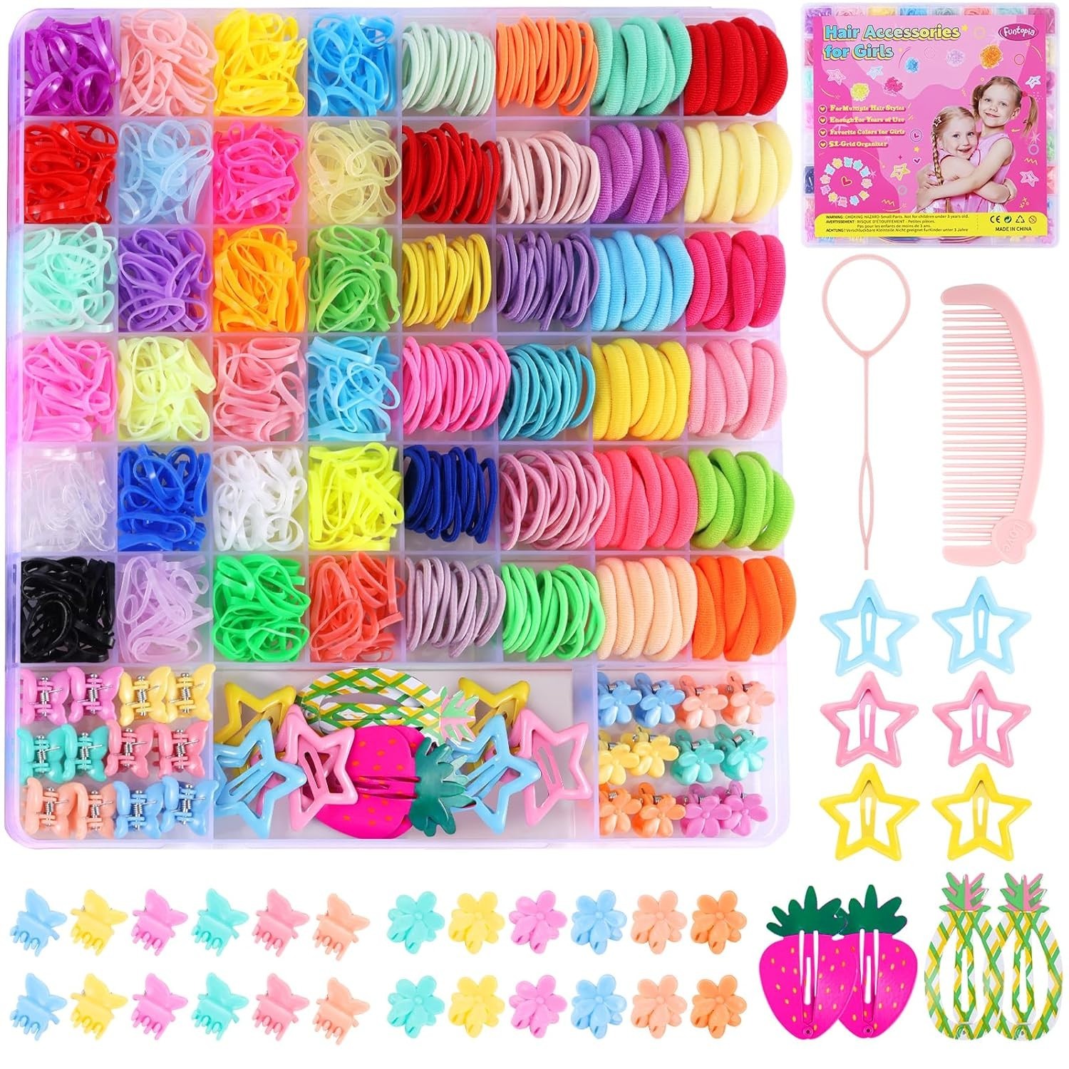 Ful Elastic Hair Ties Set With Hair Cli