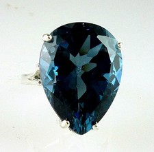 Very Large Rare Natural Pear Shape London Blue Topaz Ring 925 Sterling Silver
