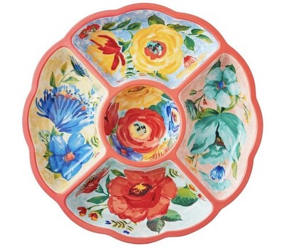 Pioneer Woman Delaney Chip & Dip Divided Party Tray Platter Round Melamine NEW!!