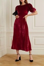 Womens Burgundy Velvet Dress Wedding Bridesmaids Evening Party Gown Formal Dress