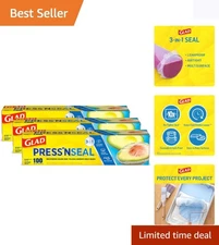 Versatile 100 Sq Ft Press'N Seal Plastic Wrap (3 Rolls) - Airtight & Easy to Use