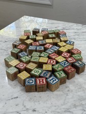 Vintage Playskool 1972 Colorful Alphabet  Number Wooden Blocks Large Lot of 62
