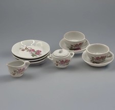 Dollhouse Porcelain 1980s Vintage Dainty Rose Pattern 10-Piece Tea Set Nostalgic