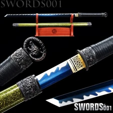 green scabbard Ring-pommel Dao Chinese Sword MANGANESE Steel straight blade 