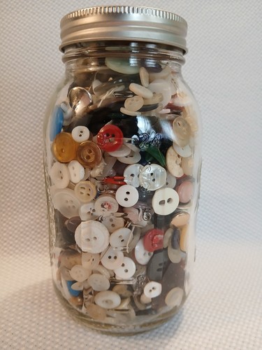 Vintage Assorted Buttons in Mason Jar