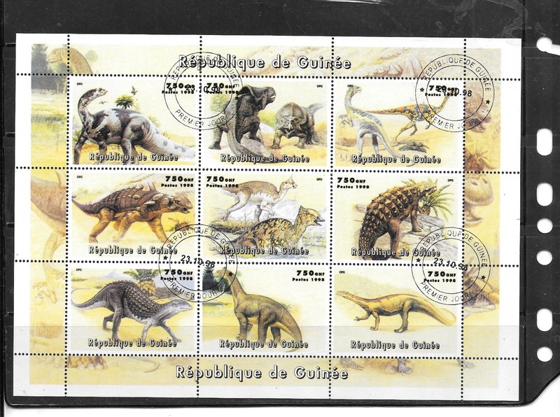 GUINEA   1998 DINOSAURS BEAUTIFUL  SOUVENIR SHEET RECENT USED CTO STAMPS