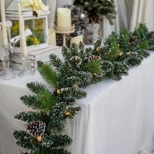 9FT Pre-Lit Artificial Christmas Garland with 50 Lights, Flocked White Garlan...