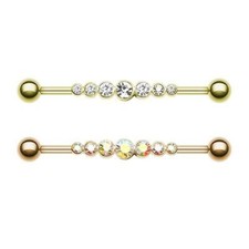 Industrial Barbell Cartilage Piercing Rose Gold Dazzling AB Clear Gem Jewelry