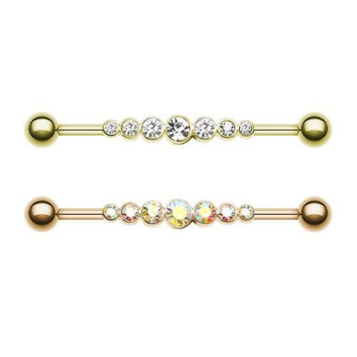 Industrial Barbell Knorpel Piercing Rosegold schillernd AB klar Edelstein Schmuck - Bild 1 von 3