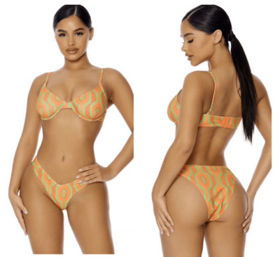 NWT Forplay TRINIDAD VINTAGE BIKINI Geometric 70s Retro Style XL Orange Green