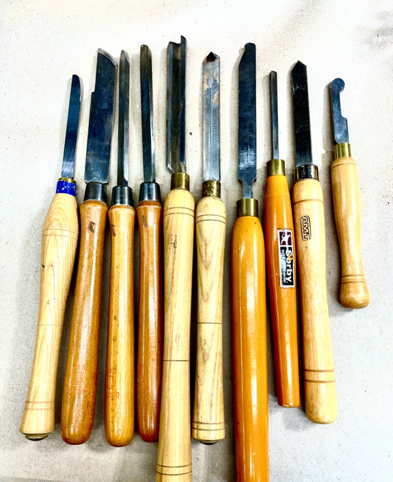 10VINTAGE HIGH SPEED STEEL WOOD LATHE TURNING TOOLS, GOUGES, PARTING