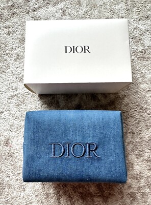 Christian Dior Pouch vanity Denim fabric Dior mark embroidery 5.9