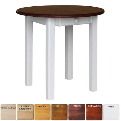 Runder Kiefer Tisch Esstisch Holz Küchentisch massiv weiß Schublade Landhausstil