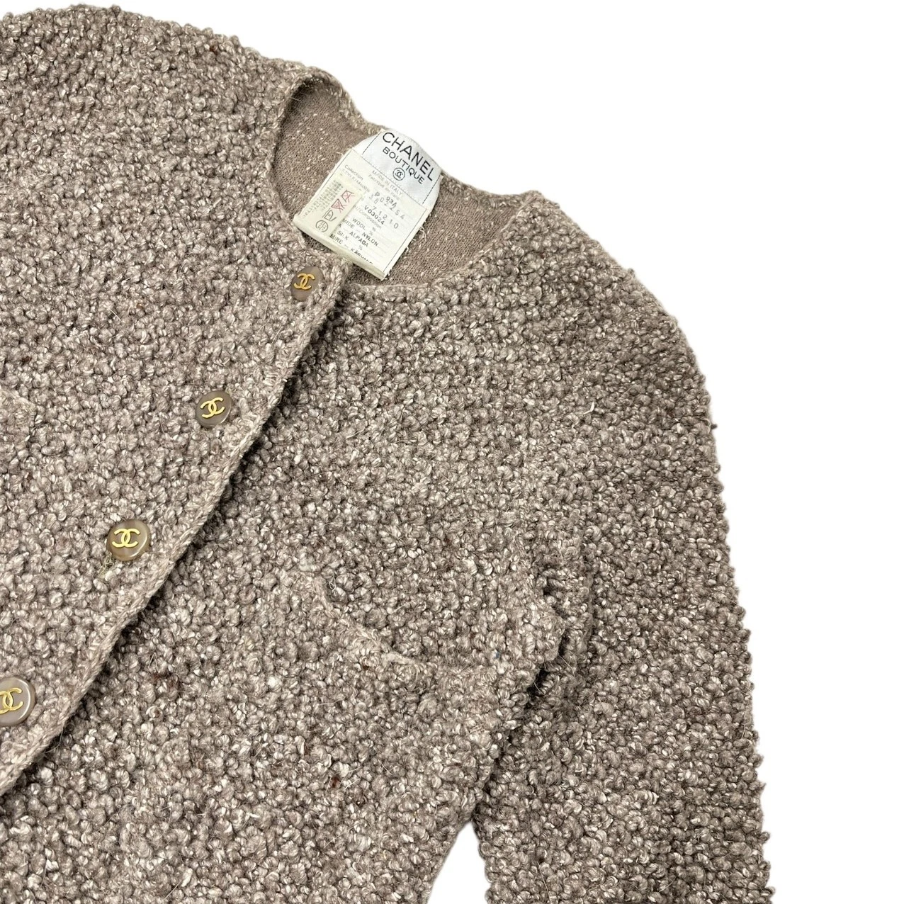 Cappotto lungo CHANEL vintage 93A CC Mark logo bottoni #38 tasca lana grigia