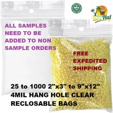 Clear Hang Hole Zip Seal Lock Top Reclosable Poly Jewelry Bags 4 MIL Seal Top