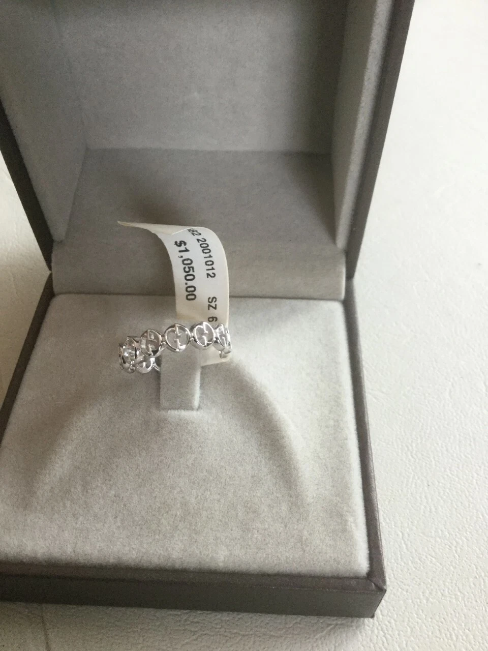 Anello GUCCI Nuovo con etichette Made in Italy Oro Bianco 18K 1973 taglia 12 US 6 in scatola!