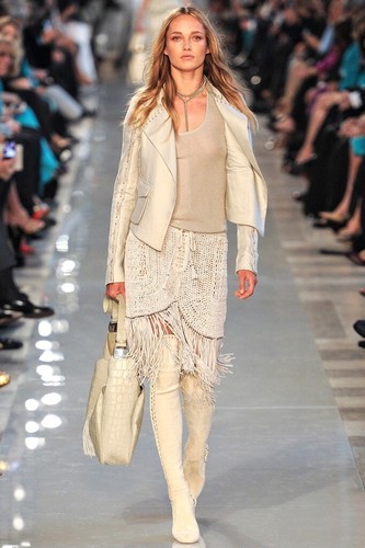 Salvatore Ferragamo Runway Crochet Embroidered Leather Fringe Skirt 8 10 LARGE