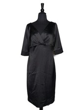 Eliza J Black Satin Short Sleeve V-Neck Empire Waist Sheath Dress Size M