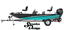 Futuristic Cyan Blue Modern Style Design Wrap Fishing Bass Boat Vinyl Decal USA