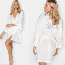 NWT Victoria Secret Robe Bride Bridal Collection One Size White Blue Satin Feel
