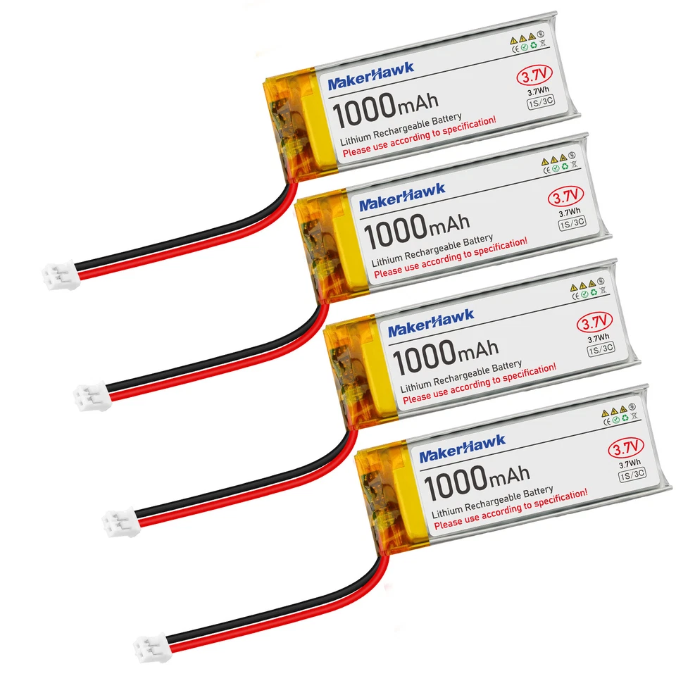 4 Pack 3,7 V 1000 mAh LiPo-Akku wiederaufladbarer 1S 3C 102050 Lithium-Polymer - Bild 2 von 4