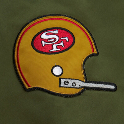 Men's Varsity 49ers Satin Olive Green Bomber Varsity Jacket