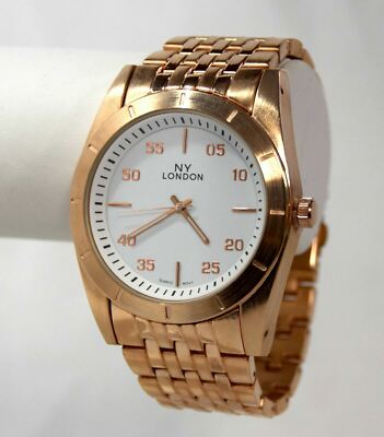 NEW NY London 9347 Men's Large White Dial Rose Gold Bracelet Analog Quartz Watch