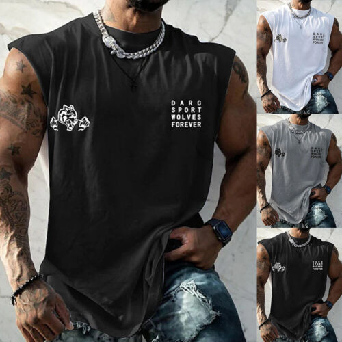 Men Printed Sleeveless Tank Tops Casual Training Workout Fitness Muscle Top Vest