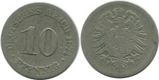 10 PFENNIG 1874 C DEUTSCHLAND GERMANY Münze #AE466.D
