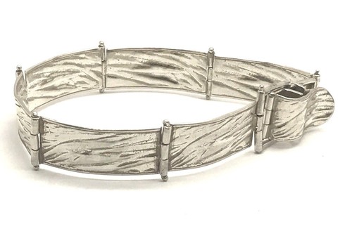 Vintage Sterling Silver Wide Wavy Textured Hinged Clasp Tennis Chain Bracelet - Picture 2 of 3