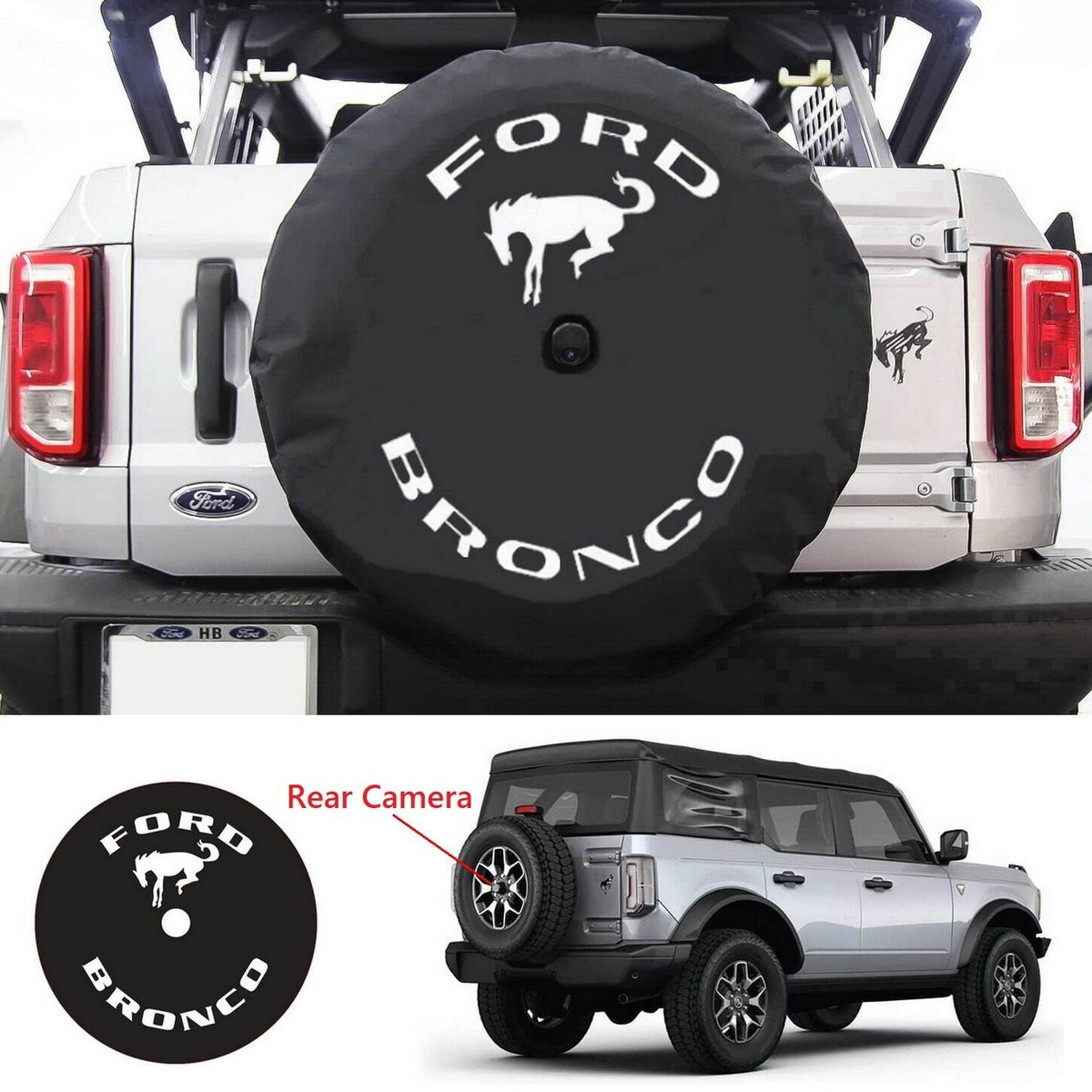 For New Ford Bronco Spare Tire Cover with Camera Hole,Back Wheel Cover  Protector