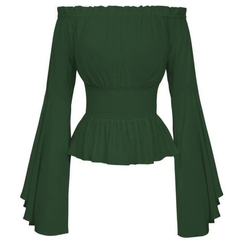 Mujer Medieval Renacimiento Pirata Hombro Descubierto Camiseta Gótica Túnica Blusa Top - Imagen 11 de 12