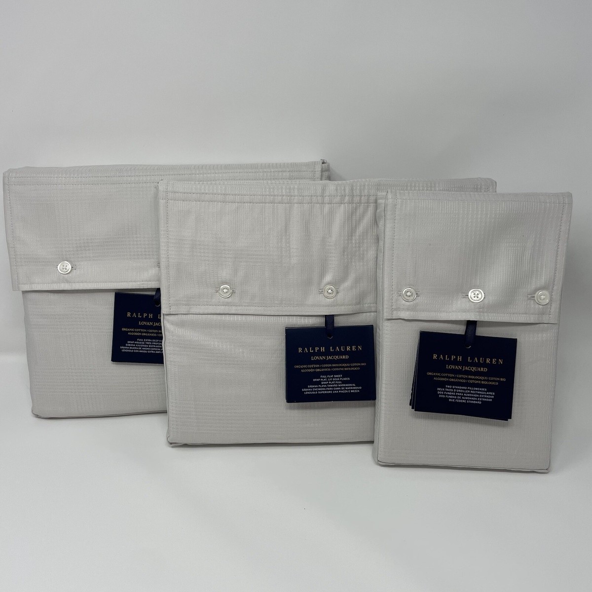 Ralph Lauren FULL ORGANIC Cotton Lovan Jacquard Sheet Set Platinum