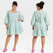 Ava & Viv Plus Size Balloon 3/4 Sleeve A-Line Tiered Dress Flowy in Teal Size X