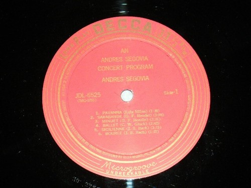 ANDRES SEGOVIA Japan 1959 JDL-6525 NM LP CONCERT PROGRAM - Imagen 3 de 4