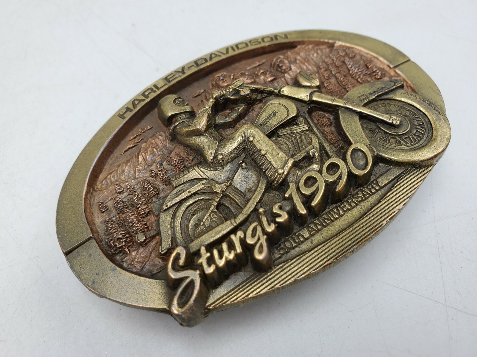 Harley Davidson Sturgis 1990 50th Anniversary Belt Buckle Limited Ed #3582/5000 Tanie i bardzo popularne