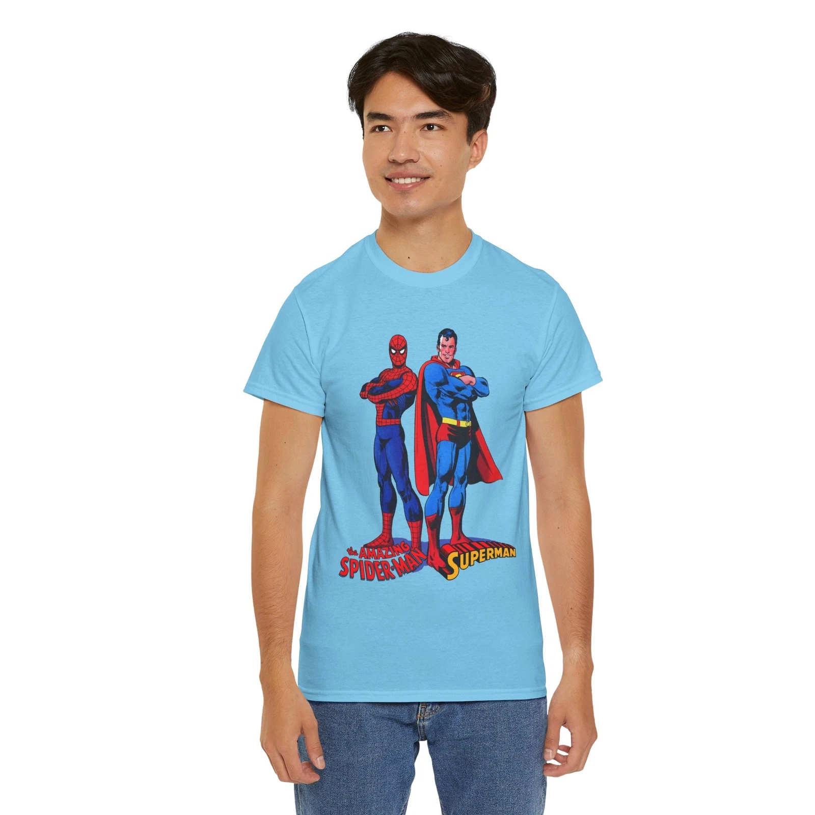 Amazing Spider-man, Superman T-Shirt - 1970s D.C Comics & Marvel Team-Up