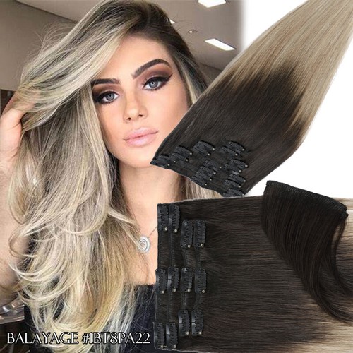 CLEARANCE 100% Human Hair Clip in Remy Hair Extensions Full Head 8PCS Blonde - Picture 37 of 38