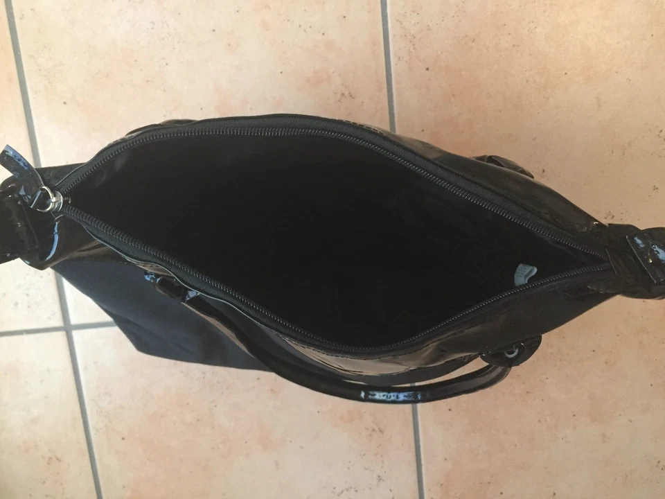 Schwarze Lack und Polyester Handtasche Tasche – Damen - Bild 3 von 3