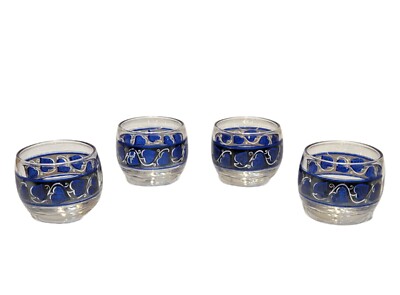 MCM Culver Silver & Blue Ivy Heart Sake Bar Glasses Set of 4