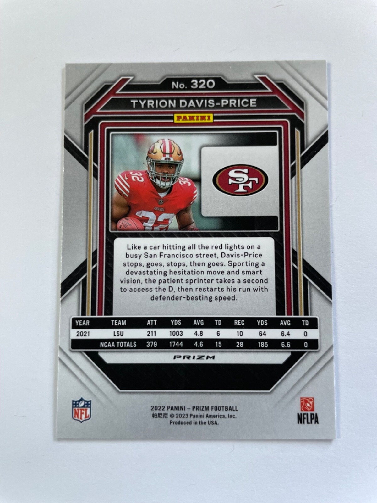2022 Panini Prizm Tyrion Davis-Price Silver Prizm Rookie #320 RC