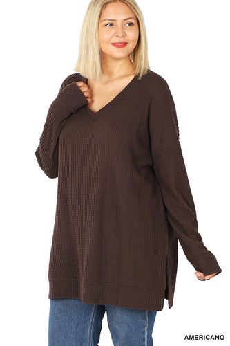 1X 2X 3X Women's V Neck Soft Brushed Thermal Waffle Sweater Warm Top - 第 5/13 張圖片