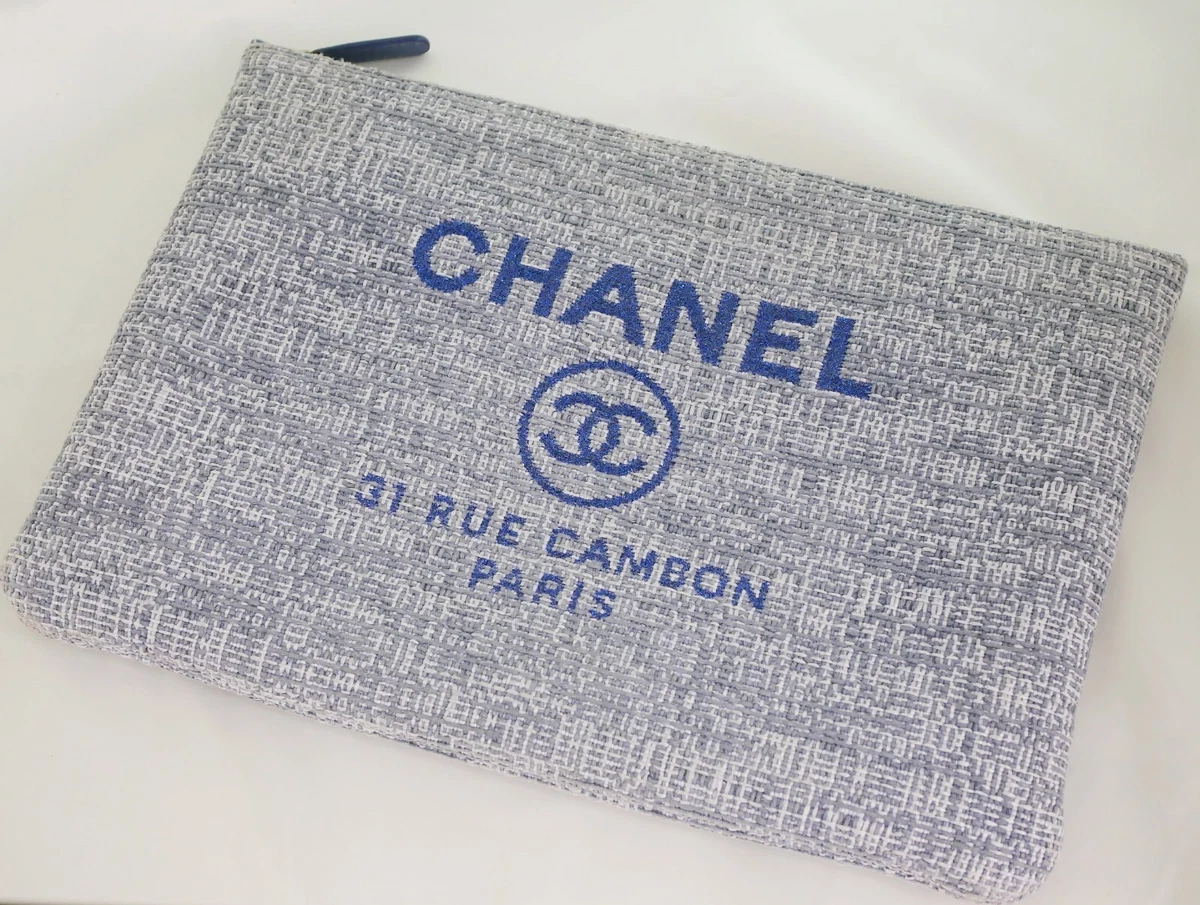 Pre Loved Chanel Small Tweed Deauville Shopping Tote Blue Women – Bluefly