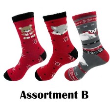 Animal Double Layer Thick Soft Warm Fuzzy Non-Skid Crew Ankle Socks, 3 Pair