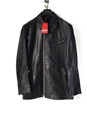 Diesel Men's Leather Jacket Coat Biker Jacket Size M Black NWT 